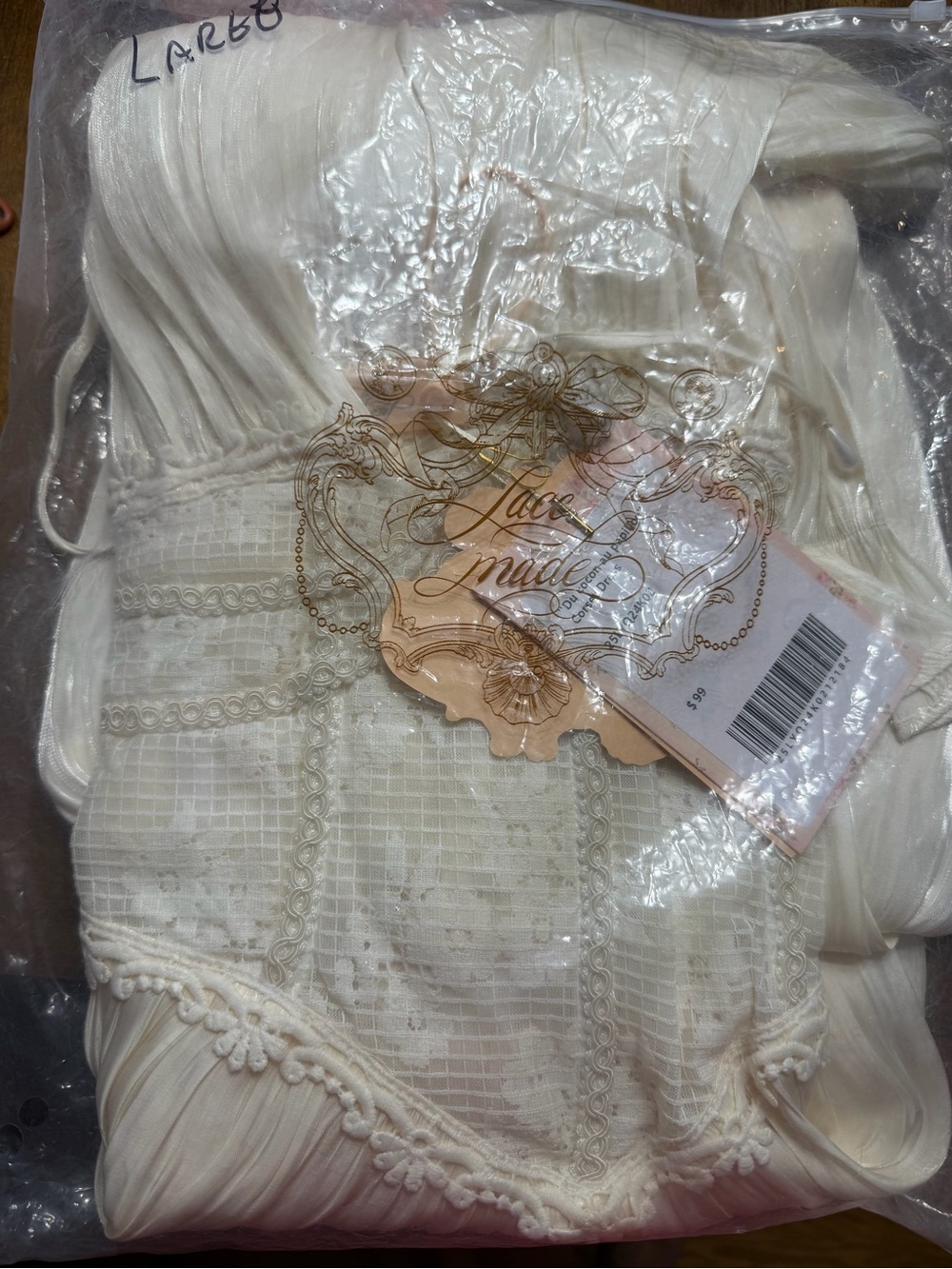 Elegant Ivory Satin Corset Midi Dress with Puff Sleeves - Picture 9 of 9